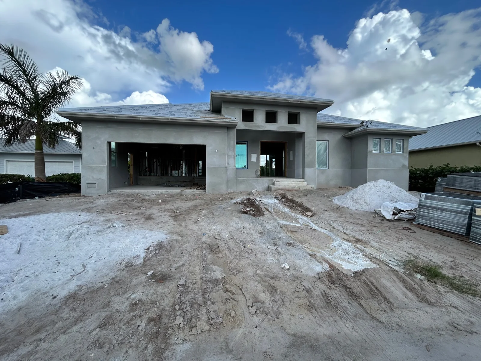 Single-family house midway through construction